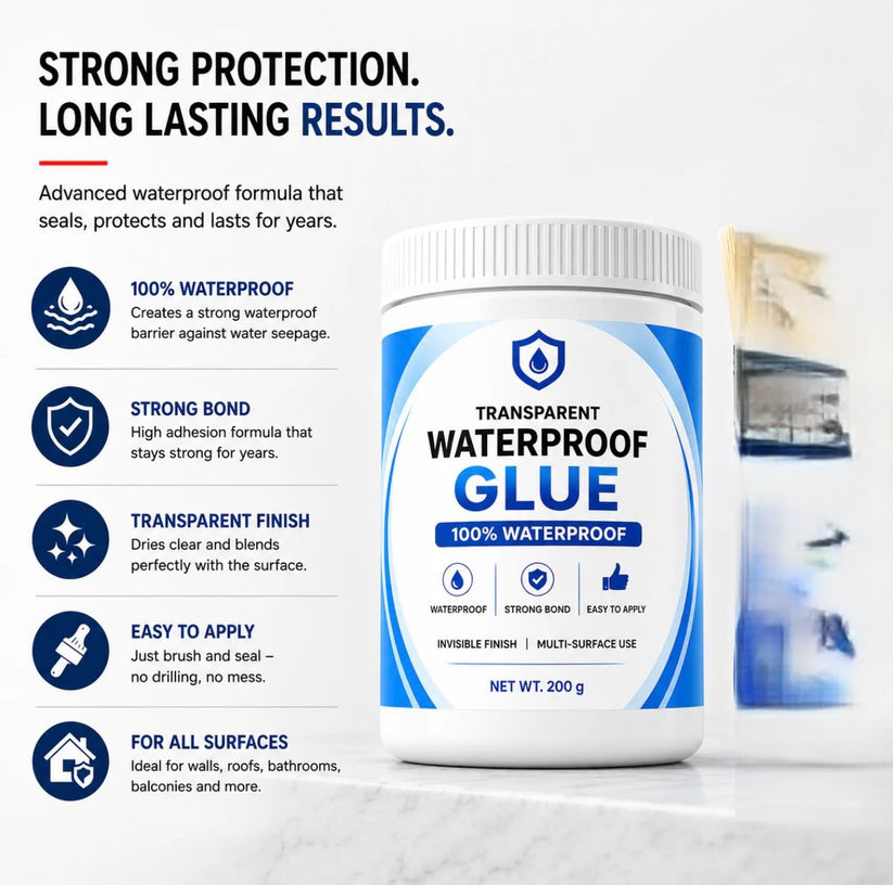 Tired of persistent water leaks ruining your walls, ceilings, and tiles? The AquaShield™ Transparent Waterproof Glue creates an unbreakable, 100% waterproof barrier against seepage—completely invisible to the naked eye. No heavy tools, no messy mixing, and no expensive repair bills. Just brush it directly onto roofs, bathroom tiles, window sills, or pipe joints for years of continuous protection. With this Pack of 2 (400g total), you’ll have plenty on hand to cover every trouble spot around your home! - high-quality product