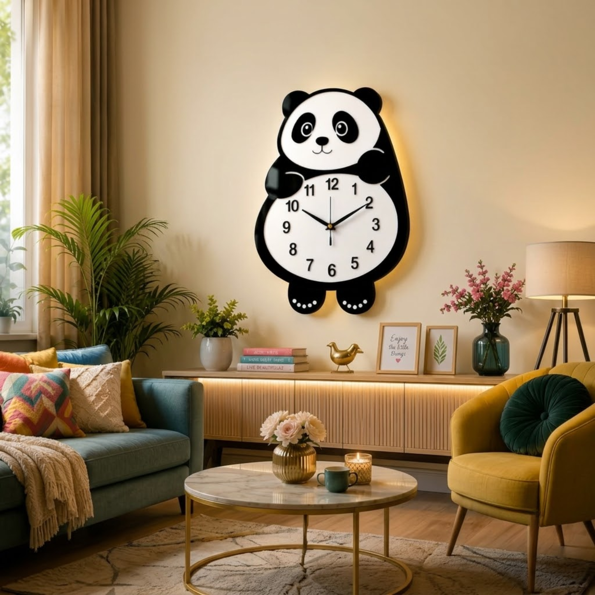 Cute Face Panda -- Pendulum Wall Clock