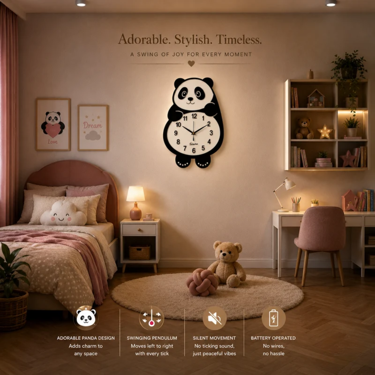 Cute Face Panda -- Pendulum Wall Clock