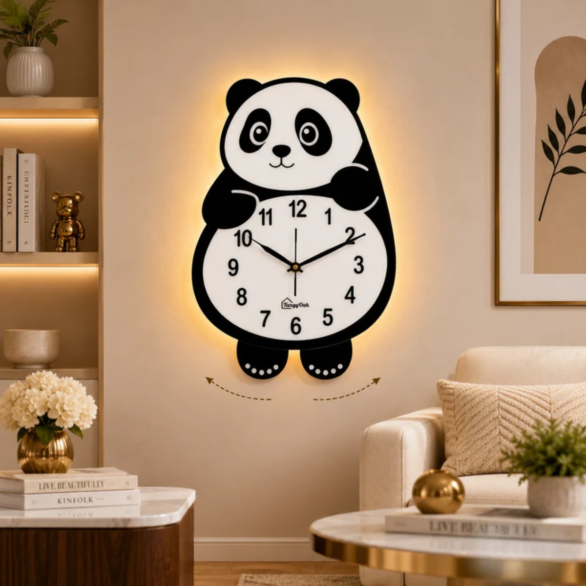 Cute Face Panda -- Pendulum Wall Clock