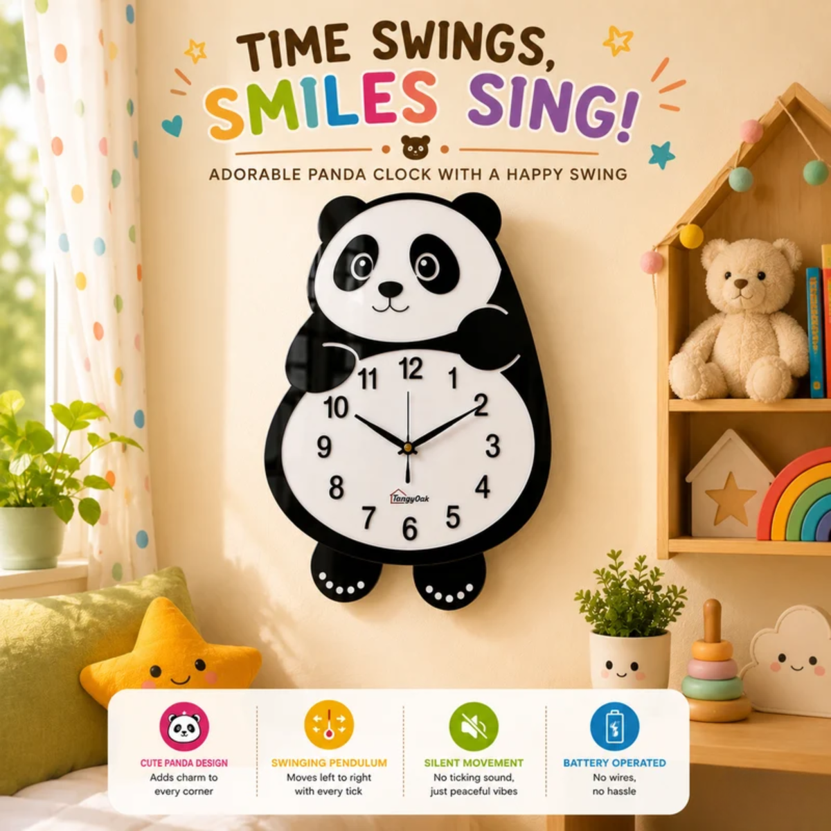 Cute Face Panda -- Pendulum Wall Clock