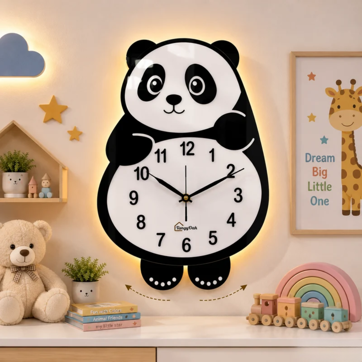 Cute Face Panda -- Pendulum Wall Clock