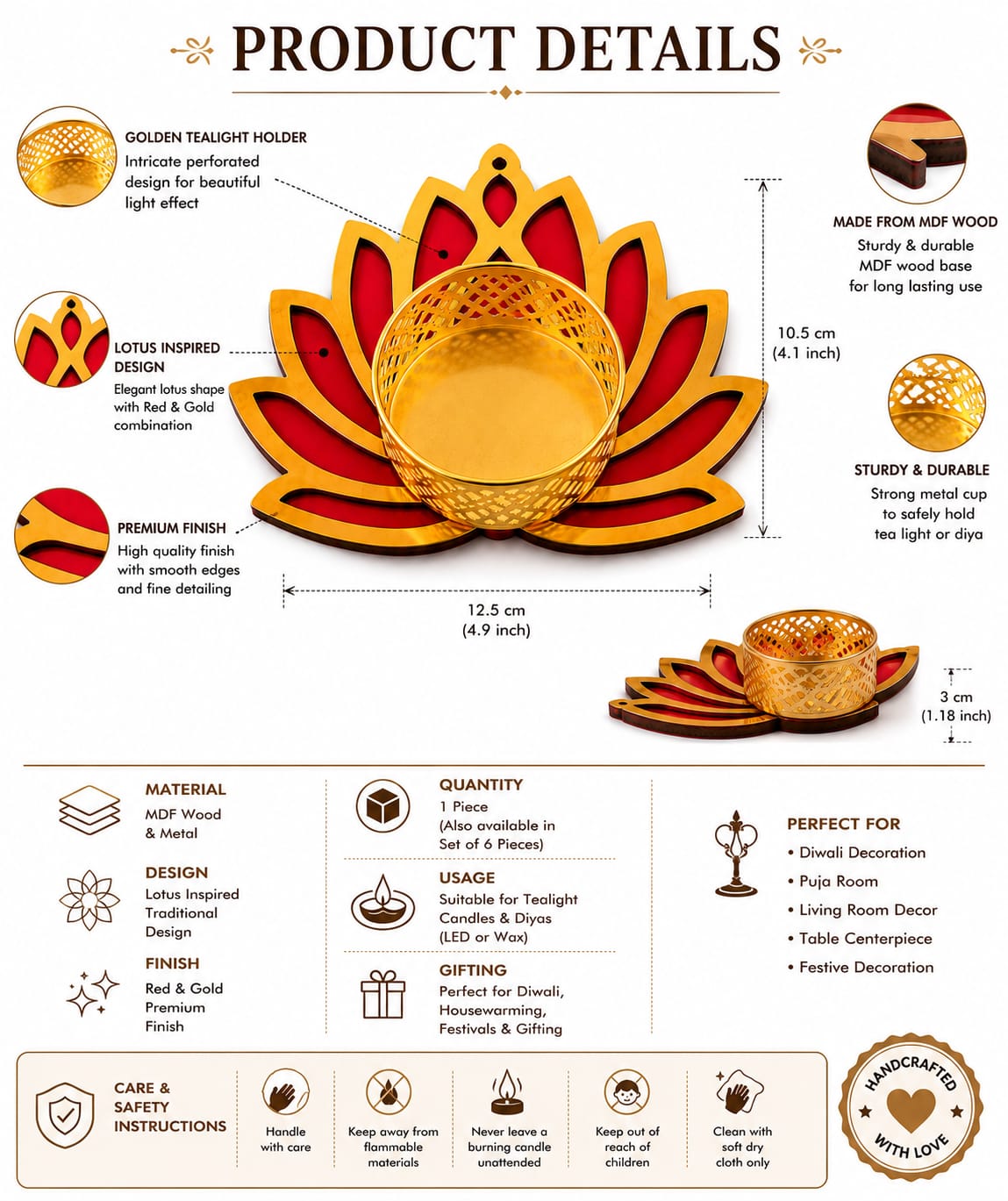 Lotus Design Decorative Diya Candle Holder